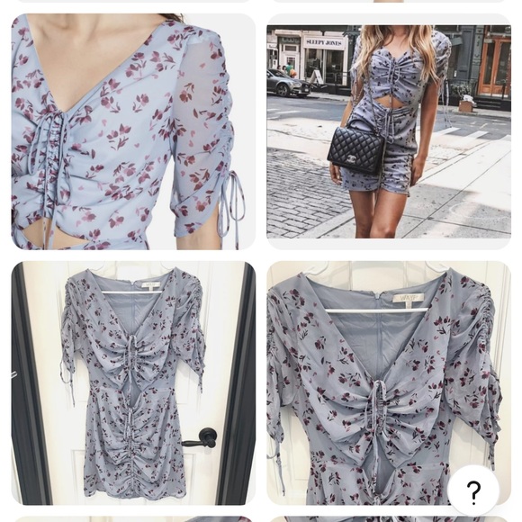 NWT WAYF X Revolve Blue Floral Ruched Mini Dress With Cut Out - Picture 2 of 9